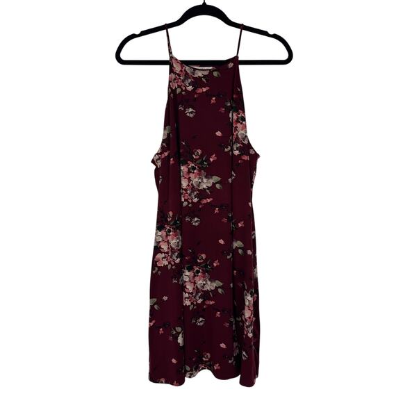 Nina Britton Spaghetti Strap Sleeveless Floral Mini Shift Burgundy Dress Large - Picture 1 of 10